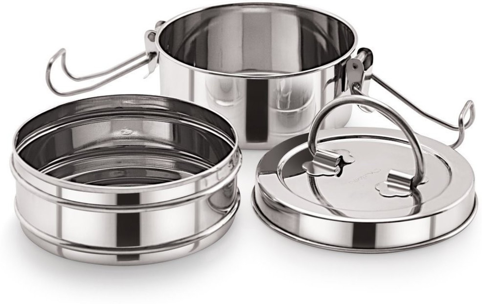 Compact Stainless Steel 2-Container Tiffin Lunch Box, 500 ml Each, Mirror Polish Finish
