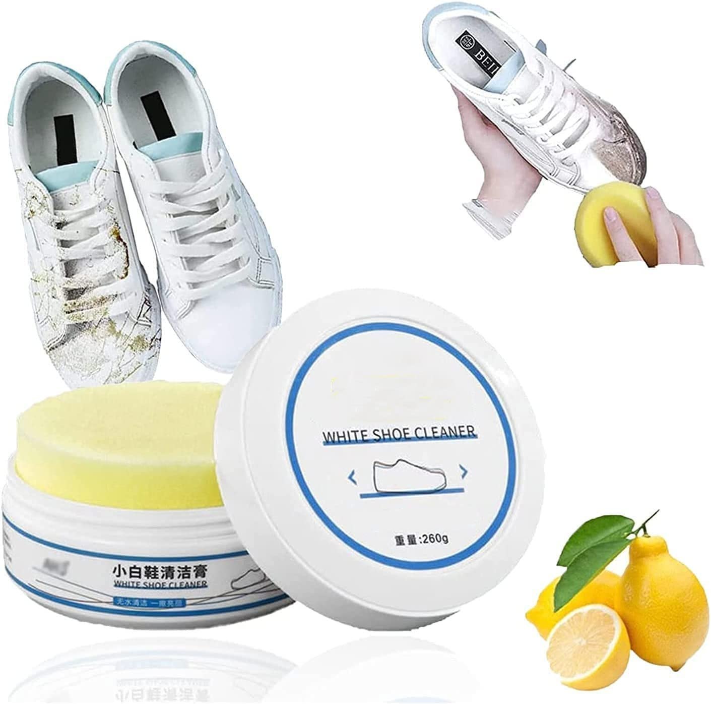 White Shoe Cleaner Cream, Shoes Decontaminate Solid Paste (1pc with sponge, 260 gm)
