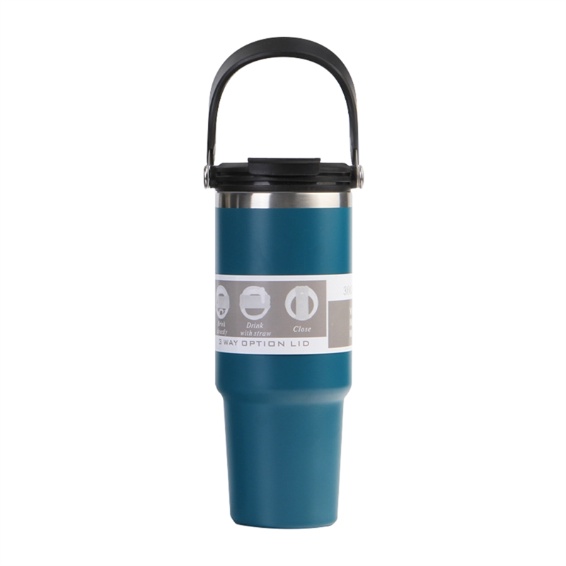 ARELENE 30 Oz Vacuum Insulated Bottle with Handle and Flip Straw Double Wall Stainless Steel Coffee Cup Travel Mug Leak Proof,A