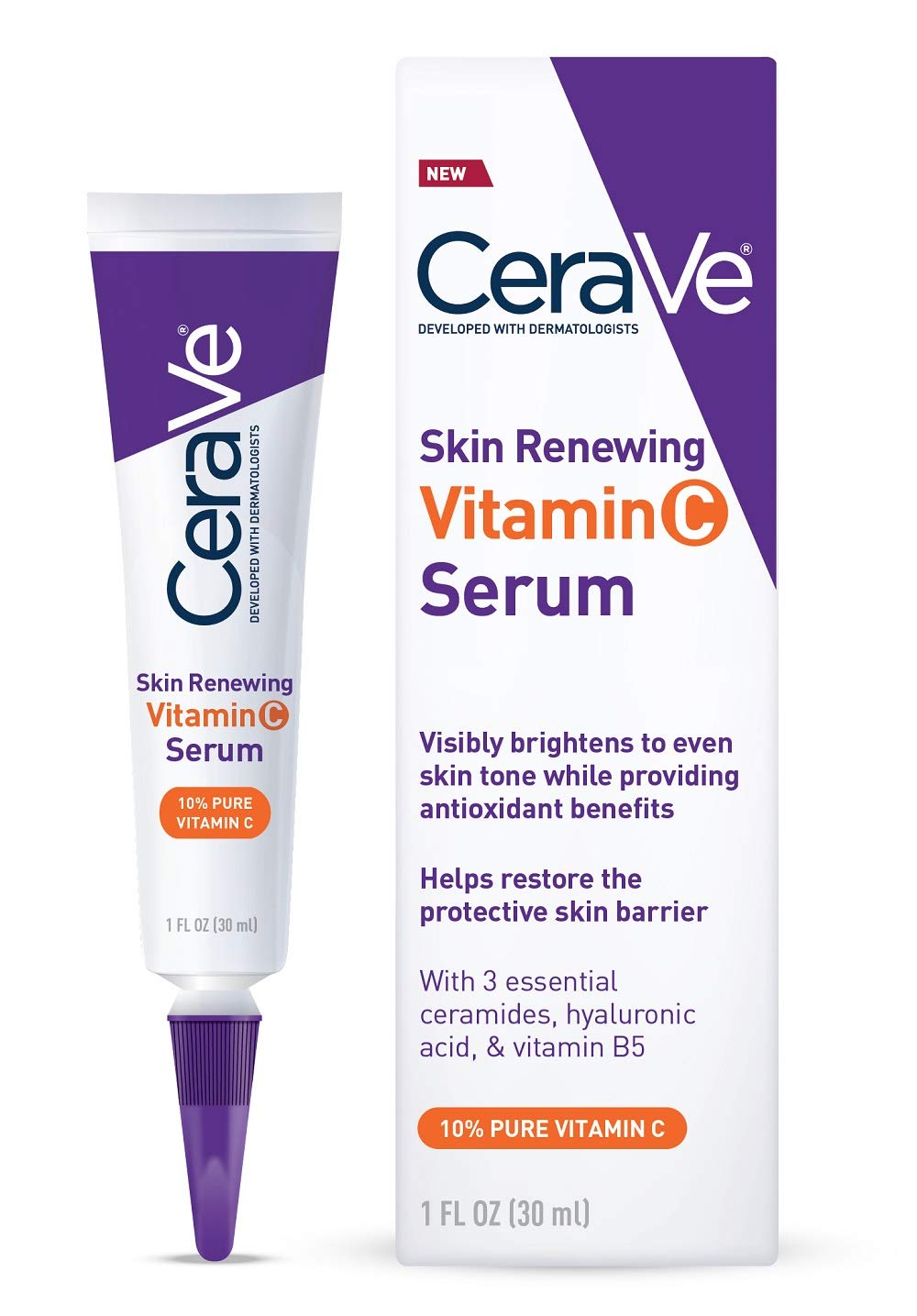 CeraVe Vitamin C Serum with Hyaluronic Acid 10% Pure Vitamin C Fragrance Free 1 Fl. Oz 30ml