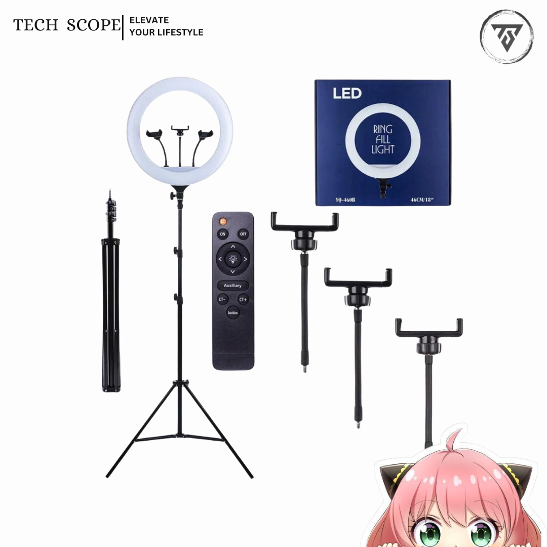 46CM Triple Clip LED Ring Light BD-460A | 18 Inch Dimmable Ring Light with 3 Phone Holders