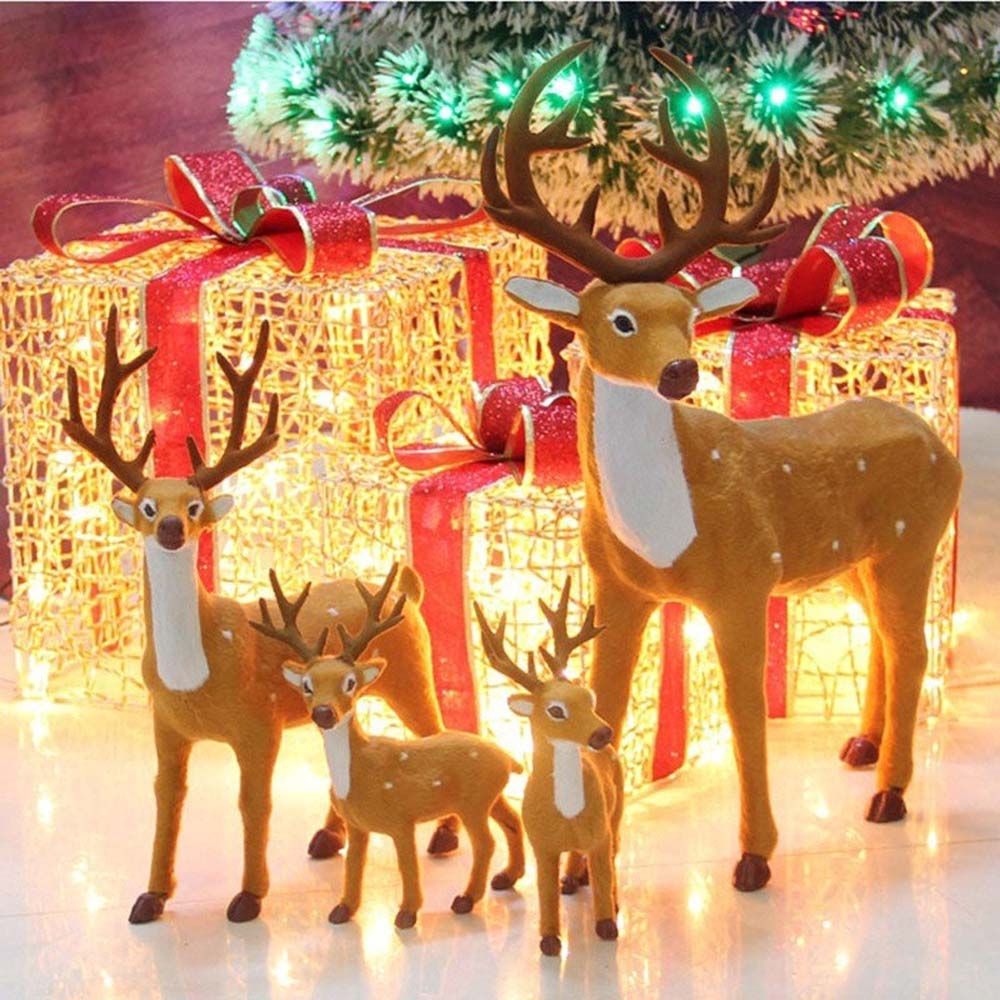 Cute Cartoon Desktop Model Elk New Year Christmas Decoration Miniature Figurine Simulation Deer Reindeer Ornament