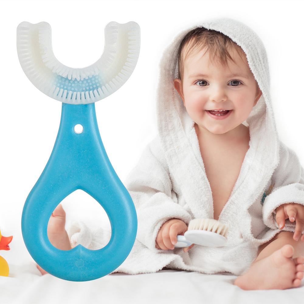 Silicone Brush Head Infant Toothbrush for Kids 2-6 Years Old Mouth Cleaning,Blue And Pink Silicone Baby Tooth Brush Ushaped Silicon Baby Brush