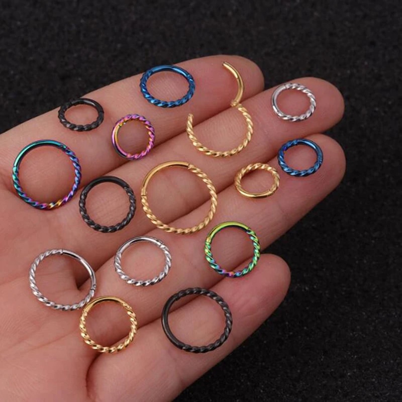 HOT 1PC 6mm to 12mm 16g Stainless Steel Hinged Segment Clicker Ring Nose Septum Piercing Helix Cartilage Daith Twist Hoop