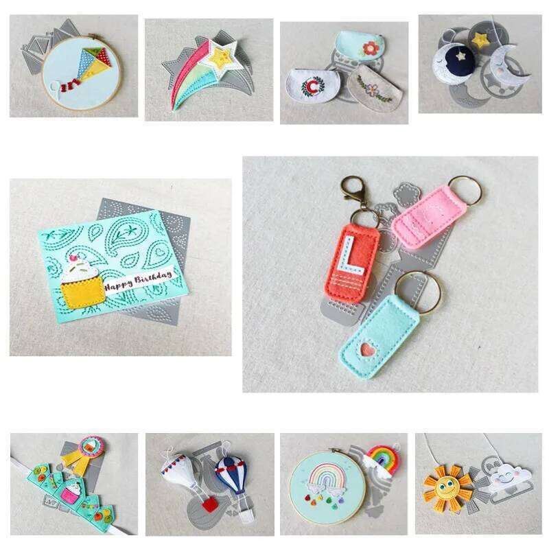 Moon Sunshine Rainbow Birthday Key Fob Coin Purse Star Metal Cutting Dies Stamps Scrapbooking Stencil Photo Album Card DIY Paper