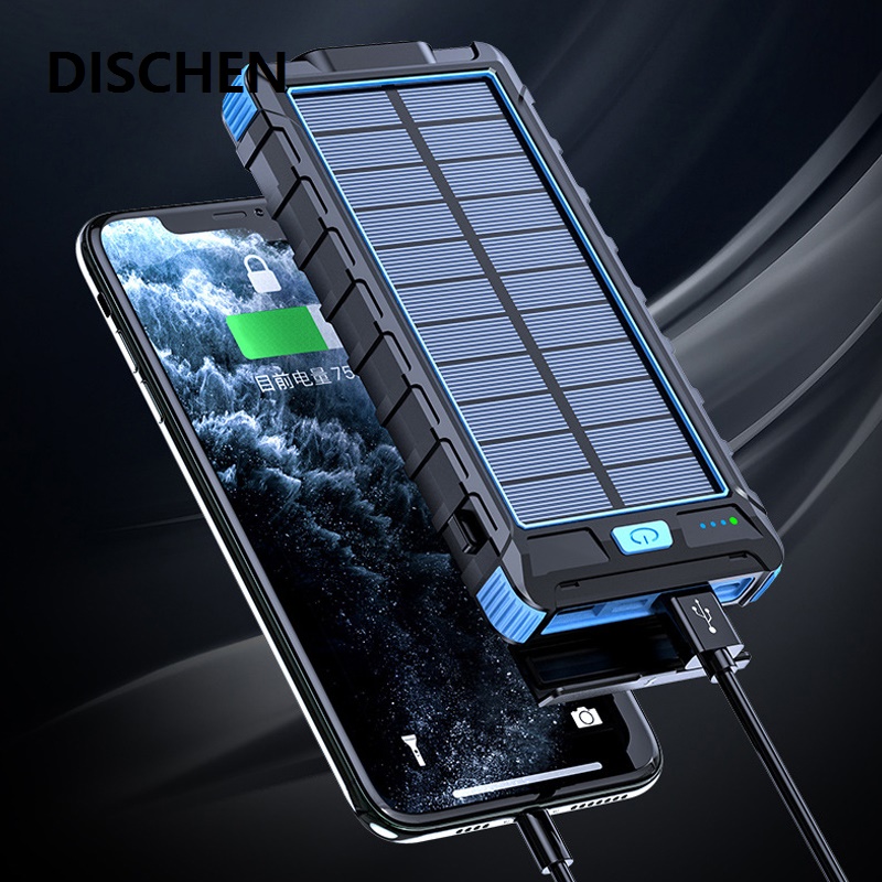 DISCHEN Profesional 20000mAh Solar Power Bank For iPhone 11 Samsung Xiaomi Powerbank Waterproof Solar External Battery Poverbank with LED Light