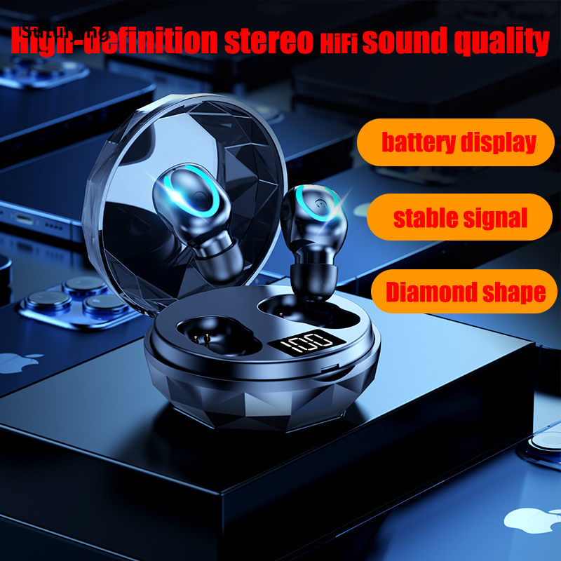 Sutuiying Diamond Bluetooth Headphones Wireless Dual-Ear Heavy Bass High-Definition Portable HiFi Stereo Sound Quality Universal for Android andIOS