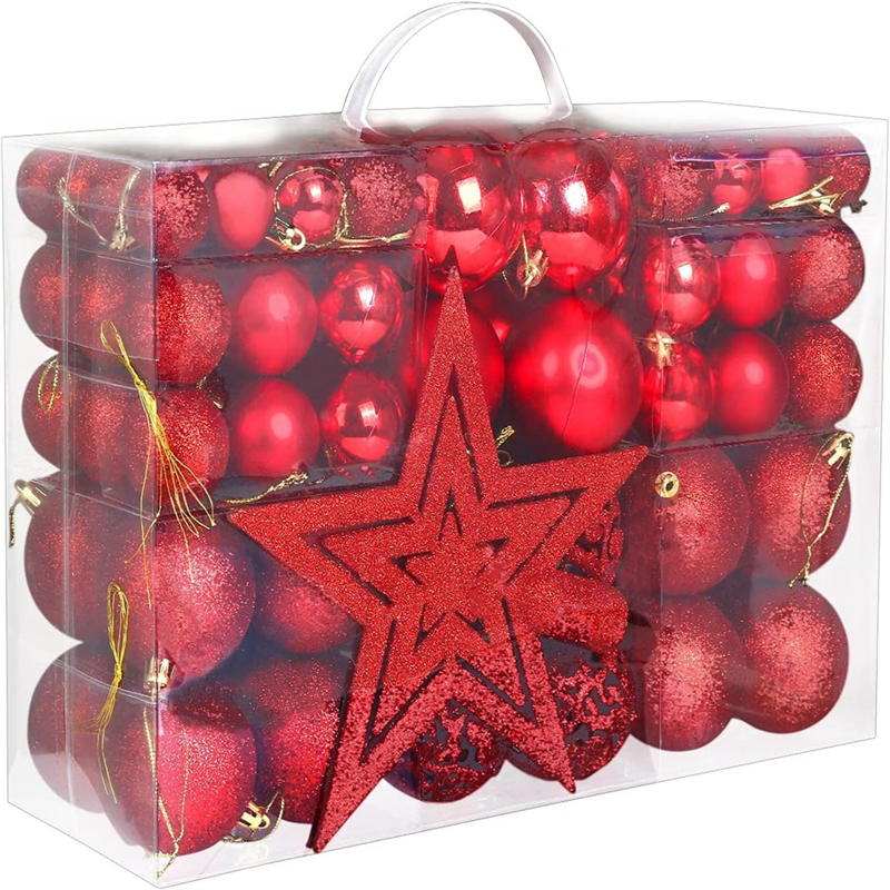 101Piece Red Christmas Ball Ornaments, Decorative Baubles Hanging for Christmas Tree