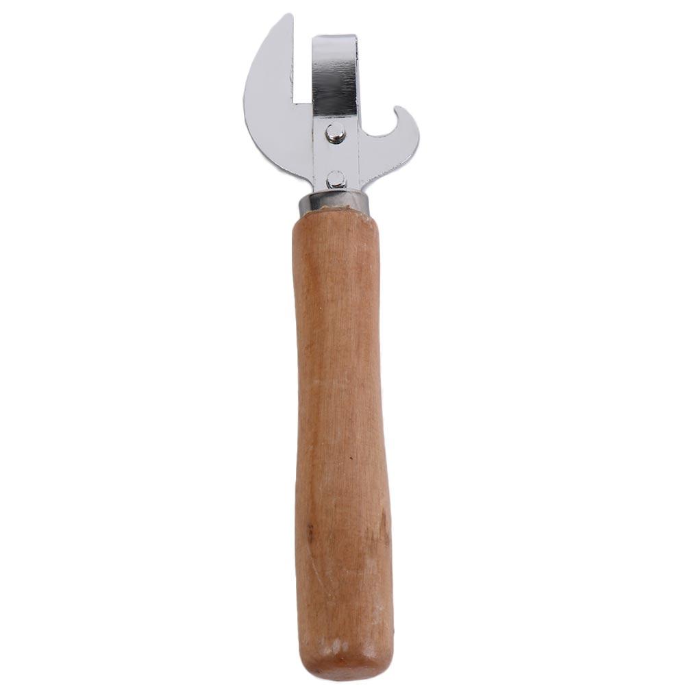 Portable 2 in Wooden Handle Can Opener Pointed Head Manual Bottle Opener Multifunctional Lid Remover Jars