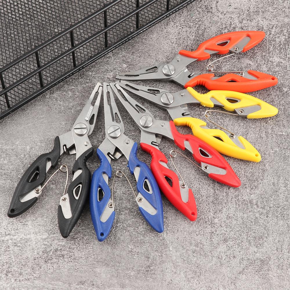HOT Plastic Handle Multi-function Fishing Pliers Bait Line Cutter Stainless Steel Scissor Hook Removers