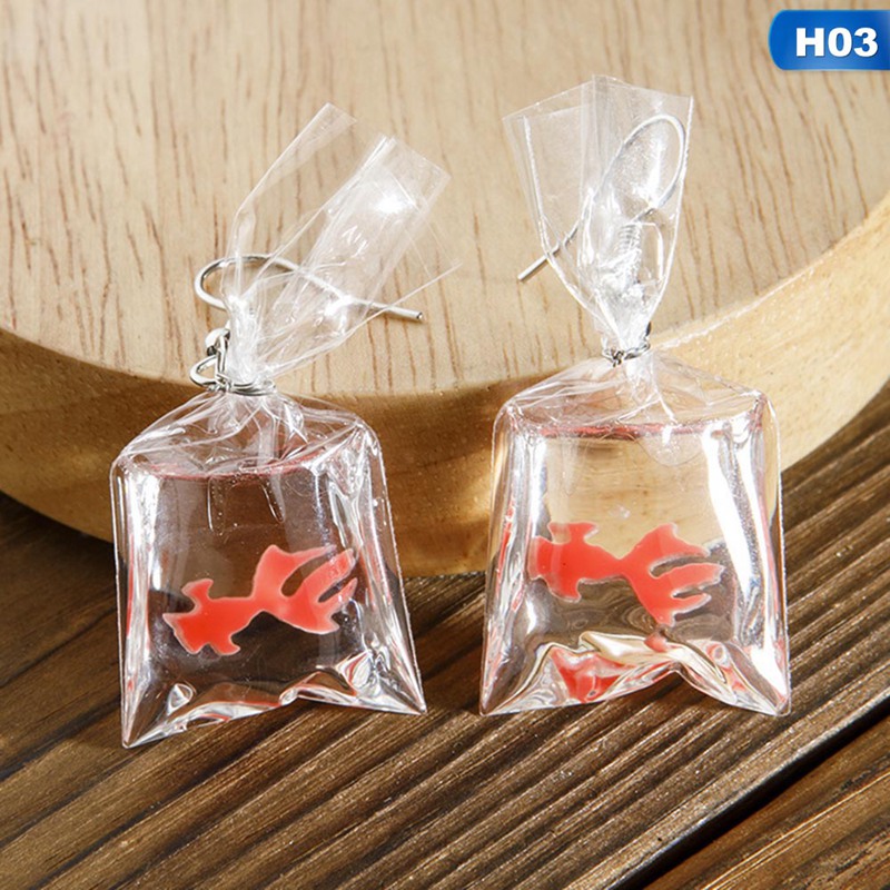 【Happy LifeStore】Creative Funny Koi Fish Earrings Resin Transparent Water Bag Little Goldfish Dangle Earing Jewelry