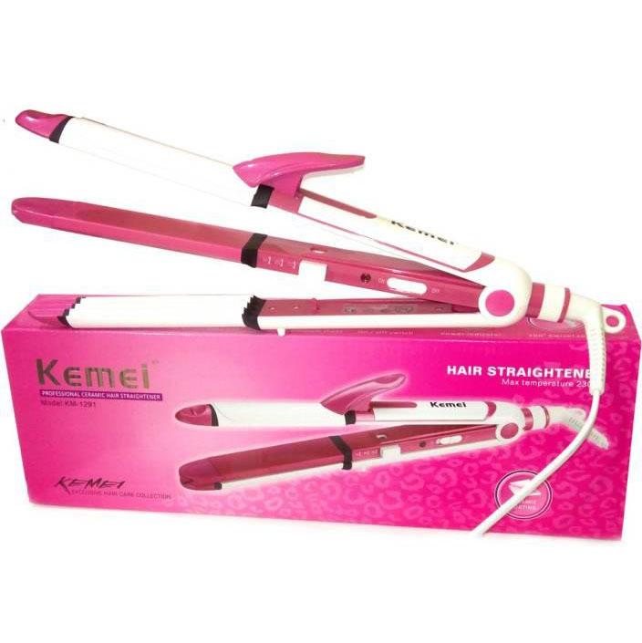 Kemei Pink/White Professional Hair Straightener - Km-129