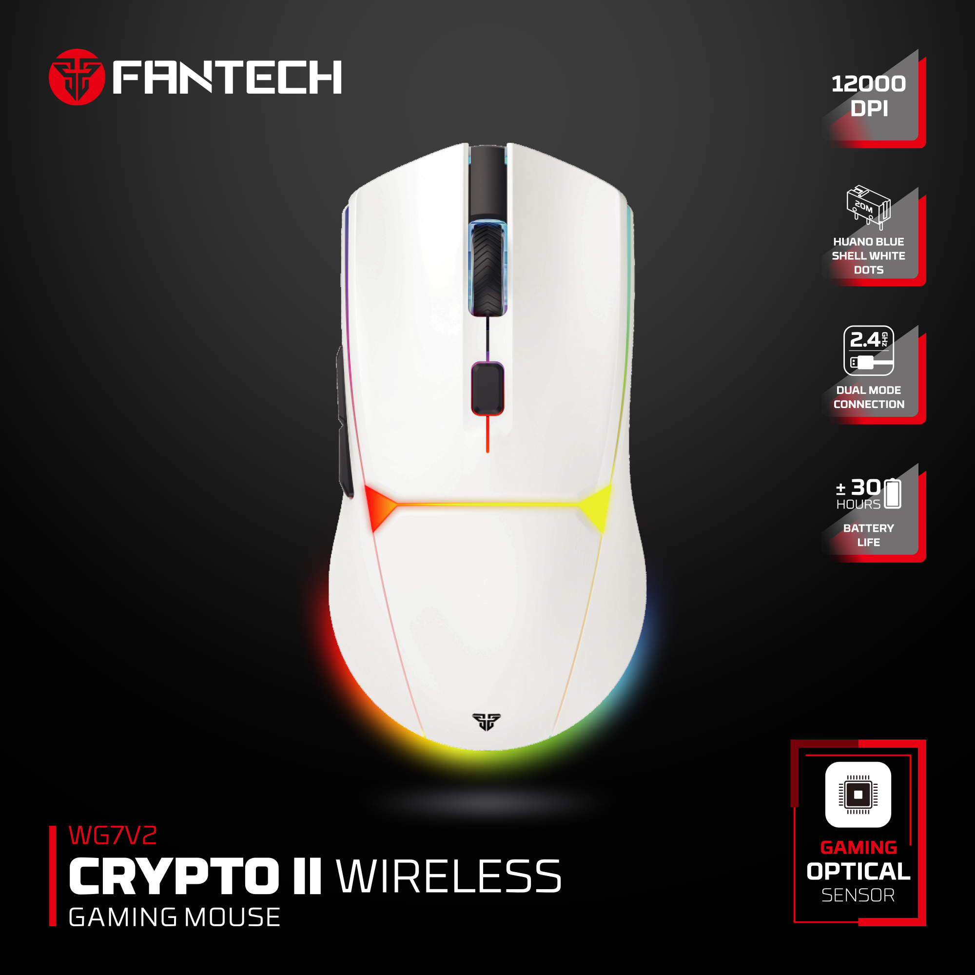 Fantech WG7V2 Crypto II Wireless Gaming Mouse with Optical Sensor & ARGB Lighting Effect