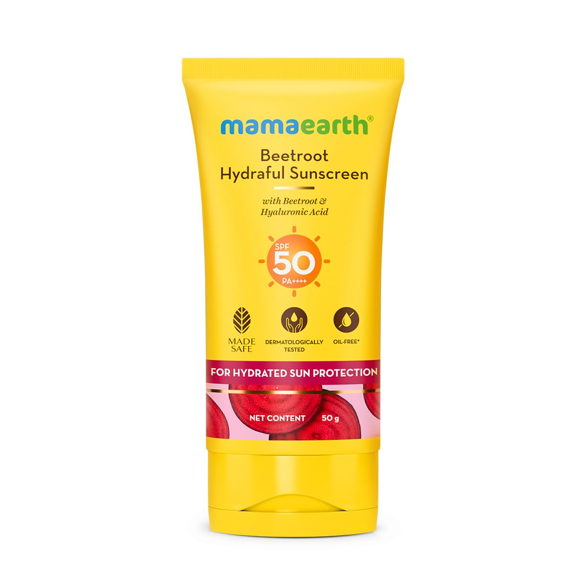 Mamaearth Beetroot Hydraful Sunscreen With Hyaluronic Acid - 50 g |SPF 50 & PA++++ | UVA & B Protection | Hydrates Skin | For Oily, Combination & Dry Skin