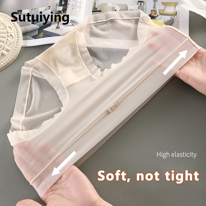 Sutuiying 1Pc Women Panties Quick Drying Briefs Seamless Underwear Solid Silky Female Soft Underpants Summer Cool Panties Lingerie