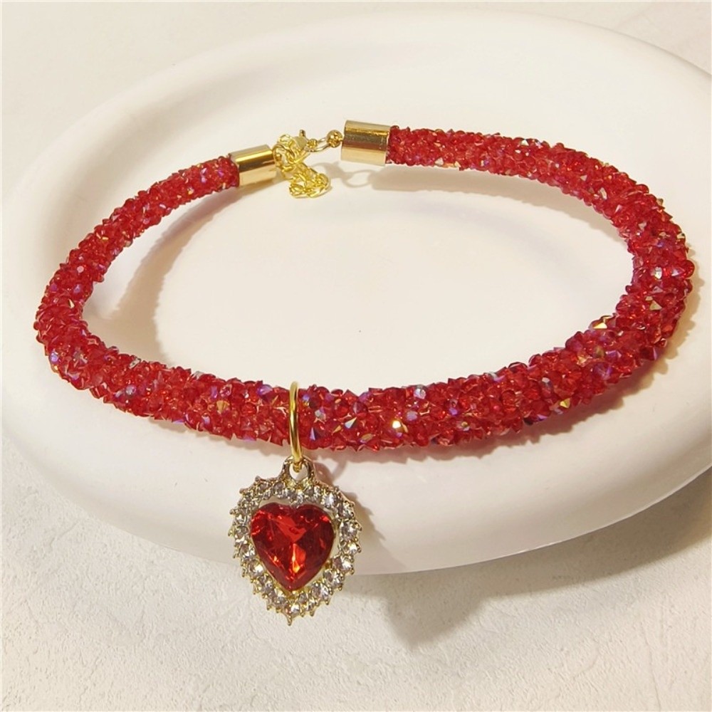 New Adjustable Crystal Dogs Collar DIY Rhinestone Collar Love Pendant Necklace Pet Accessories Pet Collar