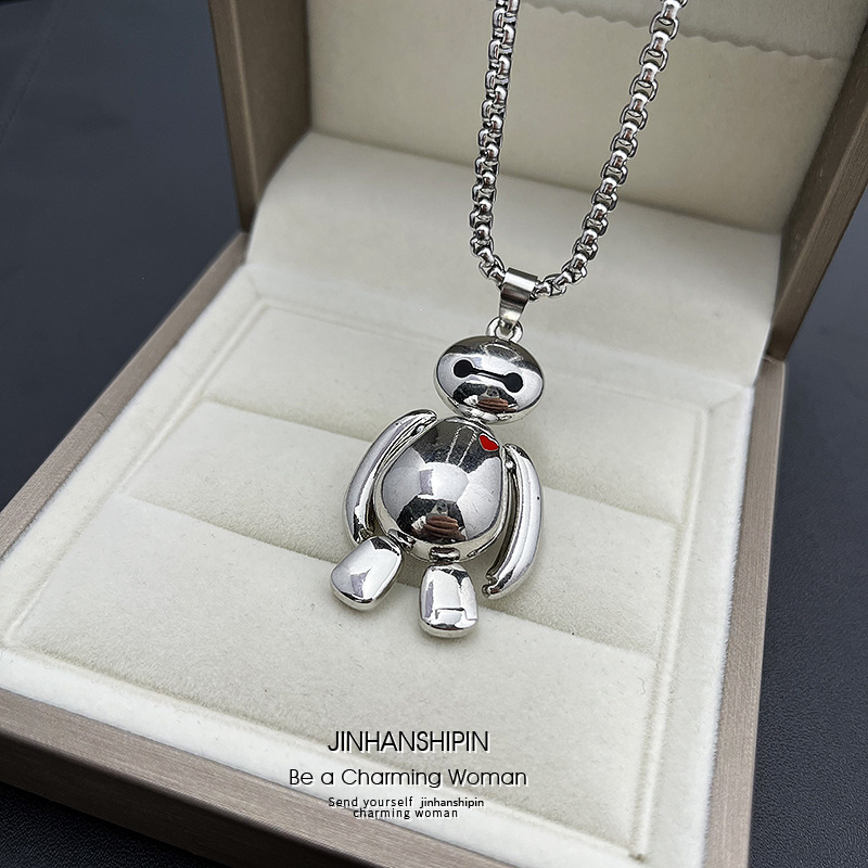 【Top Picks】Long All-Match Titanium Steel Necklace Men's Trendy Cute Cartoon Activity White Personality Hip-Hop Simple Woolen Chain Accessories Women