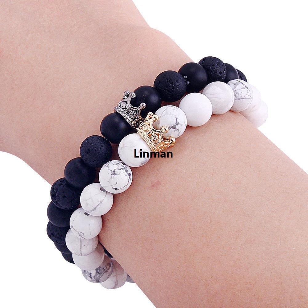 Linman Gravitational wave 2Pcs Couples Women WoWomen Allo2025 New y Crown Natural Stone Beads Bracelets Jewelry Gift