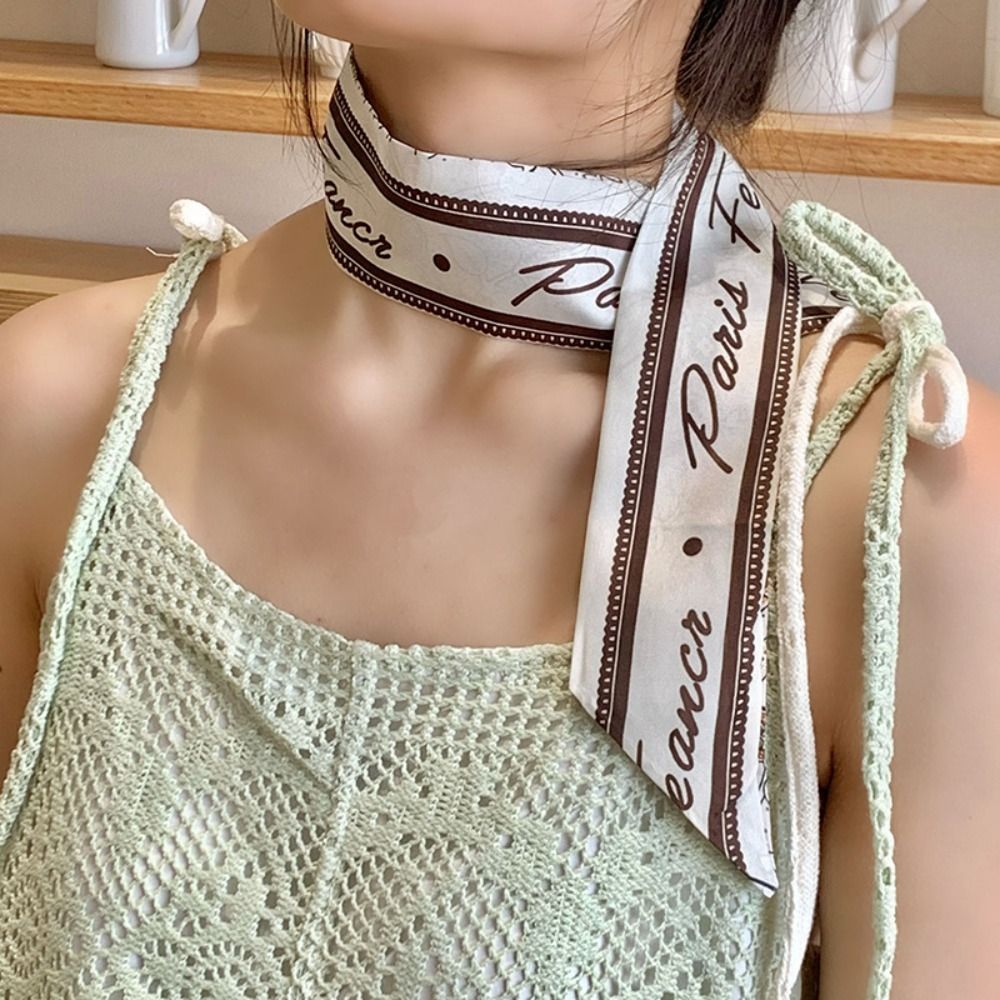Ribbon Floral Scarf Retro Thin Scarf Headband Printed Long Scarves Bag Decoration