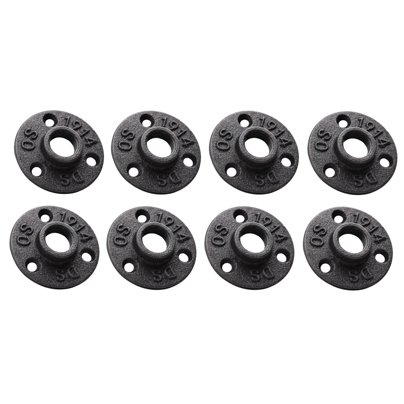 NCANRUI 1/2 Inches Malleable Cast Iron Pipe Flange, 1/2 Inches Black Pipe Threaded Pipe Nipples, 8 Pcs