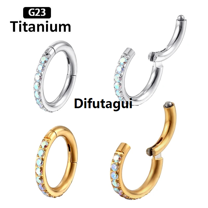 Difutagui Special discounts G23 Titanium Piercing AB Zircon Stone Hight Segment Rings Fifty percent discount Open Small Septum Piercing Nose Rings Earrings Helix Body Jewelry 16G