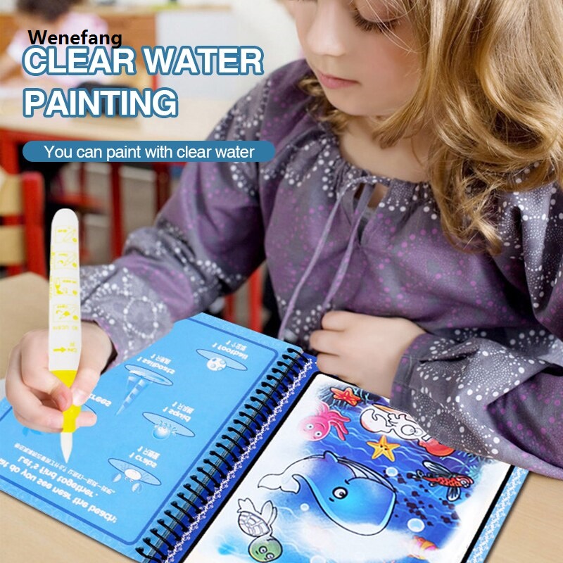 Wenefang Montessori Kid Toys Reusable Coloring Magical Water Drawing Painting Sensory Early Education Graffiti Books Pen Child Baby Gift