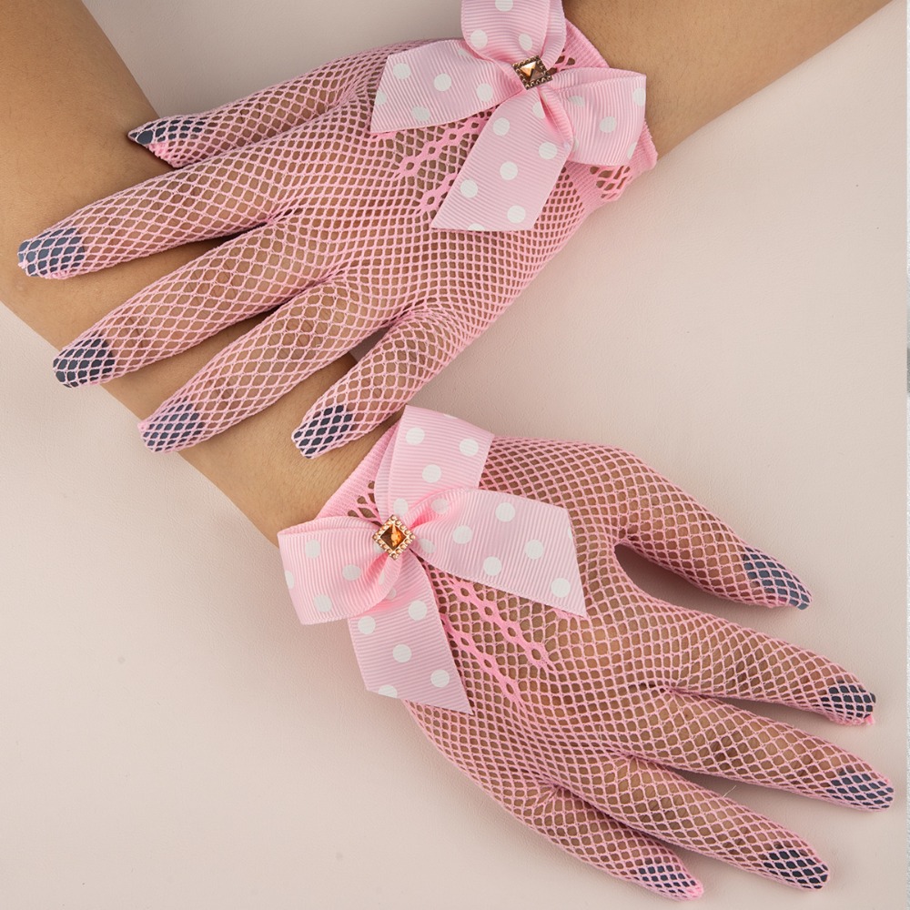 New Short Children's Wedding Gloves Thin Elegant Women Lace Mesh Gloves Bow Knot Etiquette Dress Gloves Holiday Princess Birthday Party Gloves