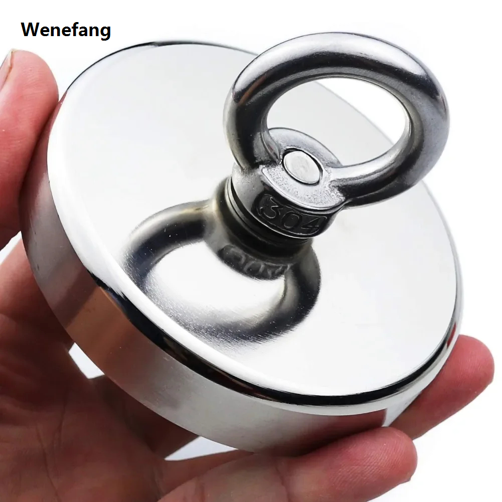 Wenefang D16~D42mm Super Strong Neodymium Fishing Magnet N52 Heavy Duty Rare New Earth Magnet with Countersunk Hole Eyebolt Salvage Magnetic