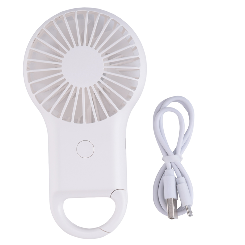 Mini Handle Fan Battery Powered Carabiner USB Mini Fan White