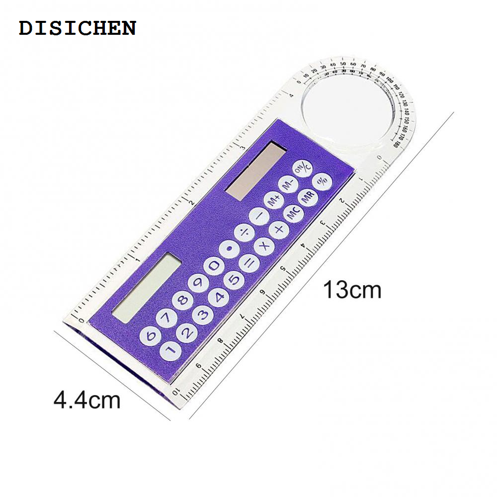 DISICHEN Luxury Mini Calculator School Supplies Solar Transparent Ruler with Magnifier Student School Supplies
