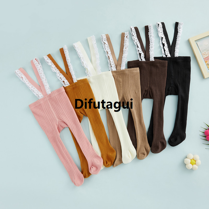 Difutagui Blotona Infant Baby Breathable Suspender Pantyhose Stockings, High Luxury Waist Lace Plain Ribbed Knitted Leggings Tights, 0-12Months