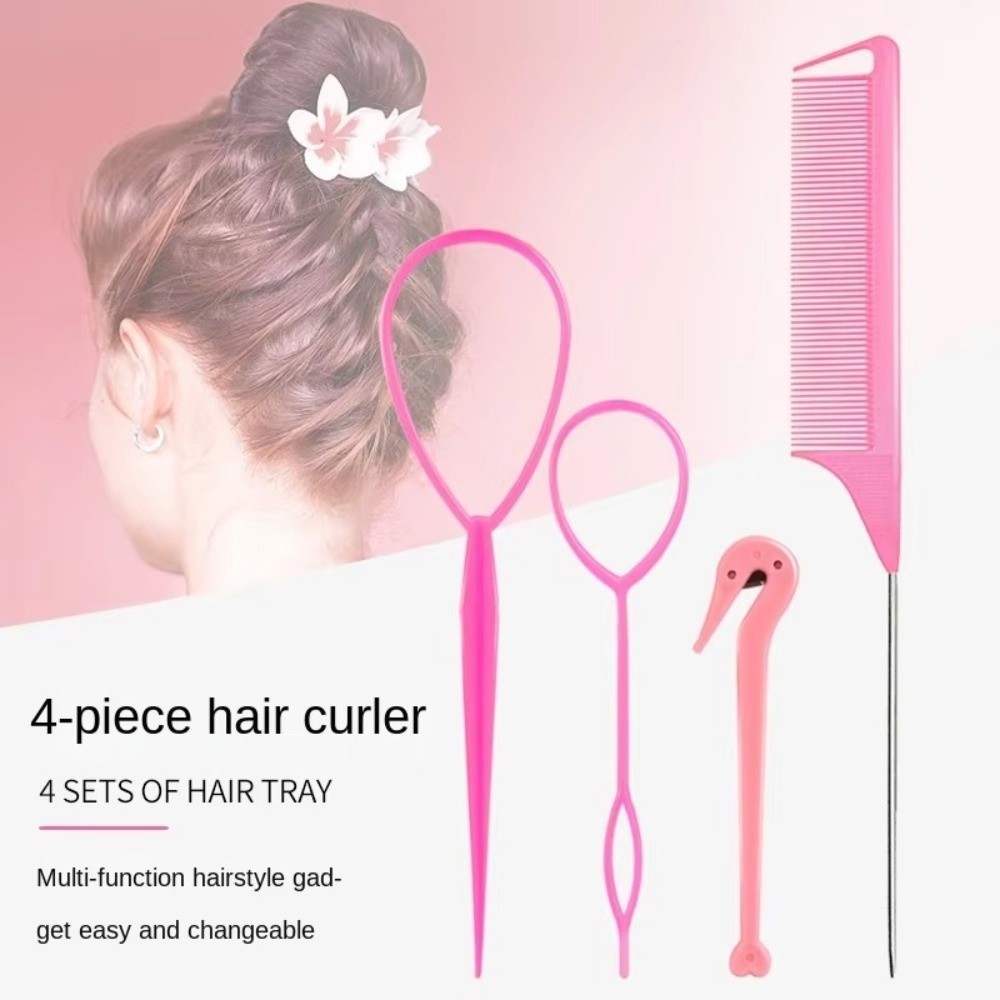 4pcs/set Comb Set Loop Elastic Hair Bands French Braid Tool Mouse Tail Comb Metal Pin Tail Hair Braiding Tool Pointed Tail Comb Four Piece Set Hair Knitting Tools Lazy People's