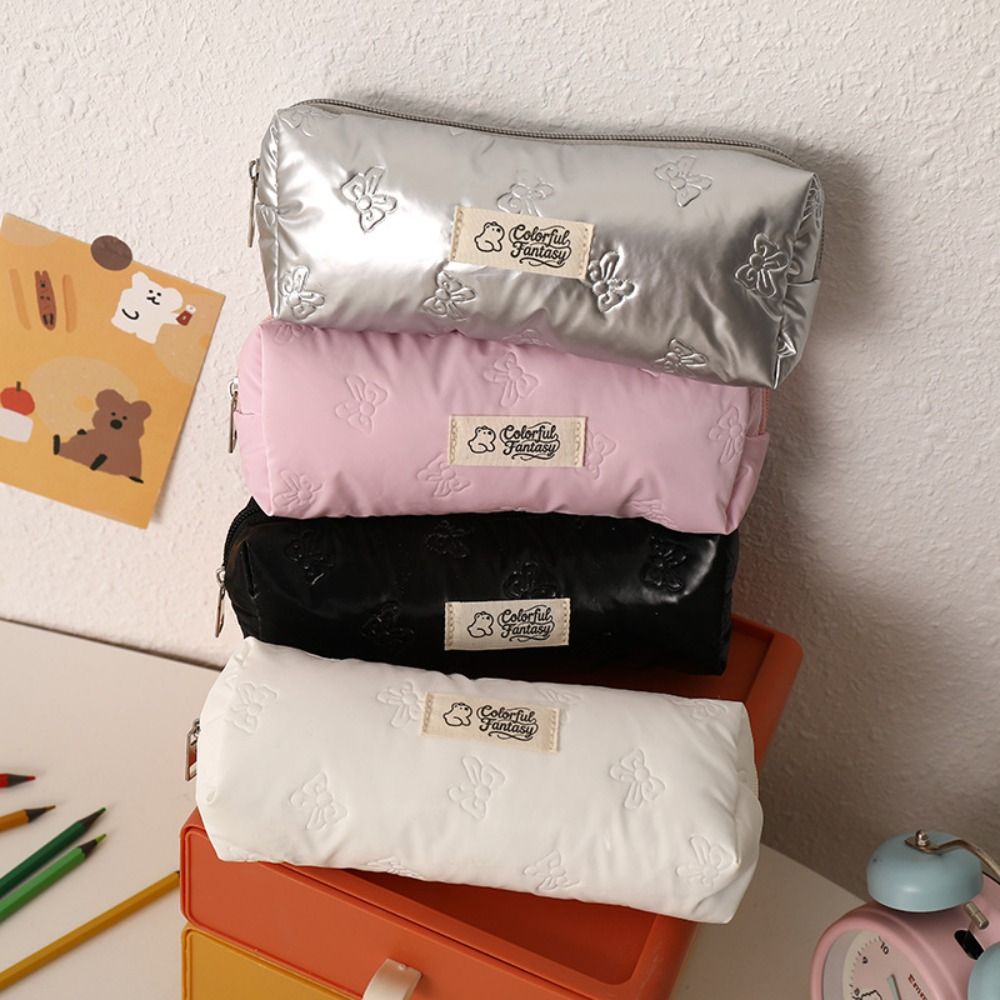 High Quality PU Waterproof Pen Bag Bowknot Patterns Large Capacity Stationery Bag Stationery Organizer Back to School