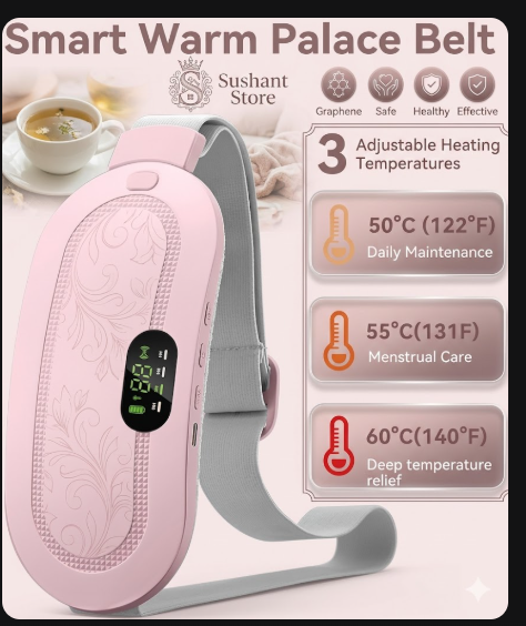 Premium Period Belt | Menstrual Cramp Relief Heating Belt for Women | Electric Warming Pad with Vibration Massage | Temperature Levels | USB Rechargeable | Portable Pain Relief Waist & Abdominal Heating Pad