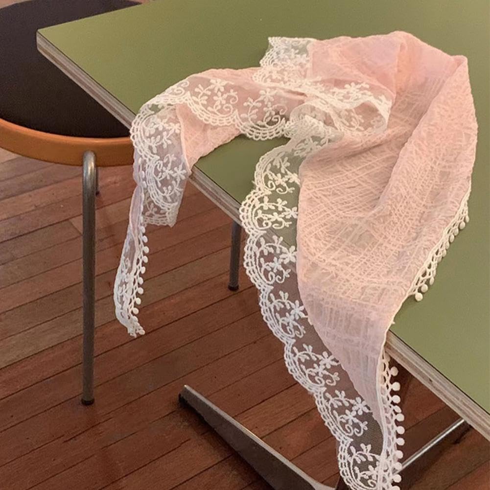 Korean Triangle Headscarf Lace Flower Summer Women Girls Ins Sweet Cute Head Scarf Travel Versatile Hair Scarf ( 1 piece)