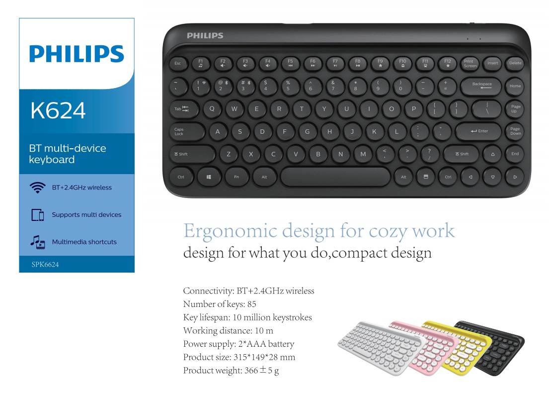 Philips K624 Bluetooth Multi-Device Keyboard