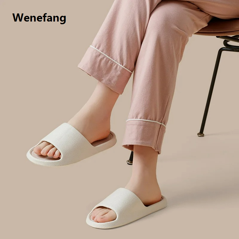 Wenefang Women Home Slippers Beach Slides Solid Color Mens Thick Sole Portable Indoor Bathroom Anti Slip Shoes Summer Couple Sandals