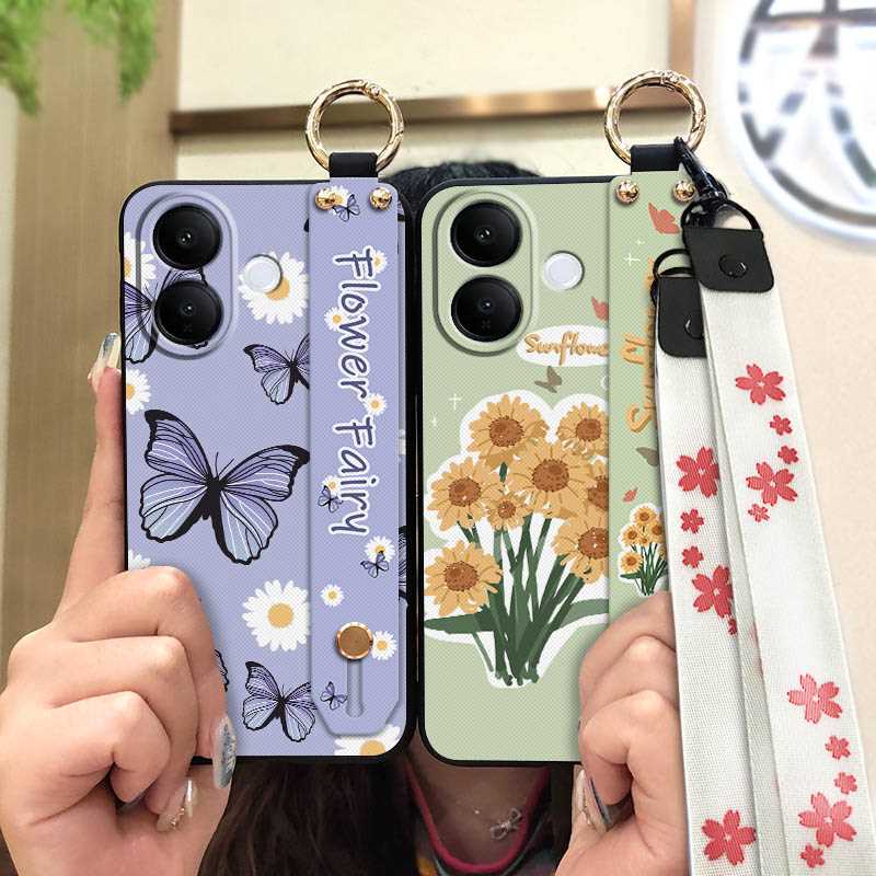 Wristband Anti-knock Phone Case For VIVO V60 Lite Waterproof Durable Ring Oil Painting Flower Shockproof Protective