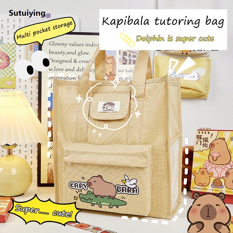 Sutuiying Multifunction Capybara Tote Bag Handheld Side Mesh Pocket Portable Cartoon Tutorial Bag GJCUTE | Fashion New Design hand bag