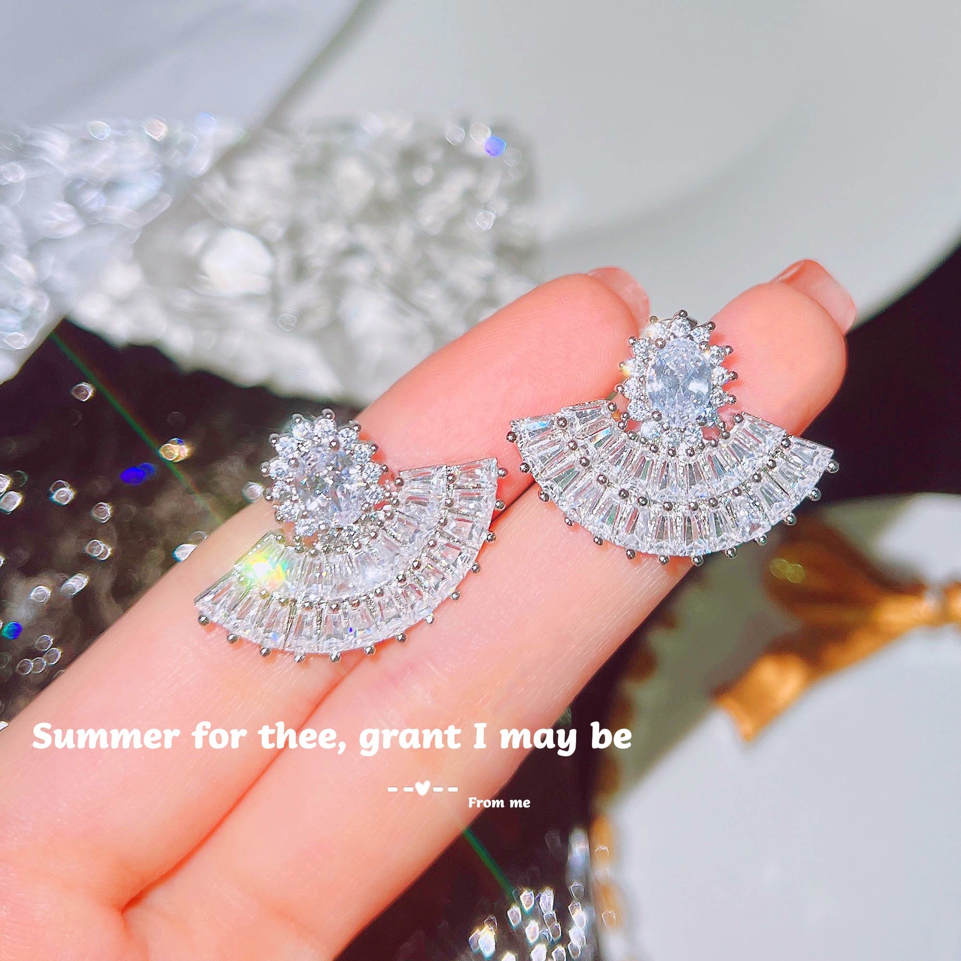 【Mega Sale】The same high-end skirt earrings super flash bright high carbon diamond T square zircon fan for women