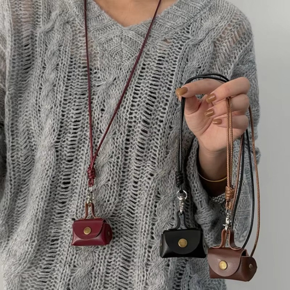 Fashion Leather Hanging Neck Coin Purse Necklace Gifts Pendant Headphone Bag Women Necklace Women