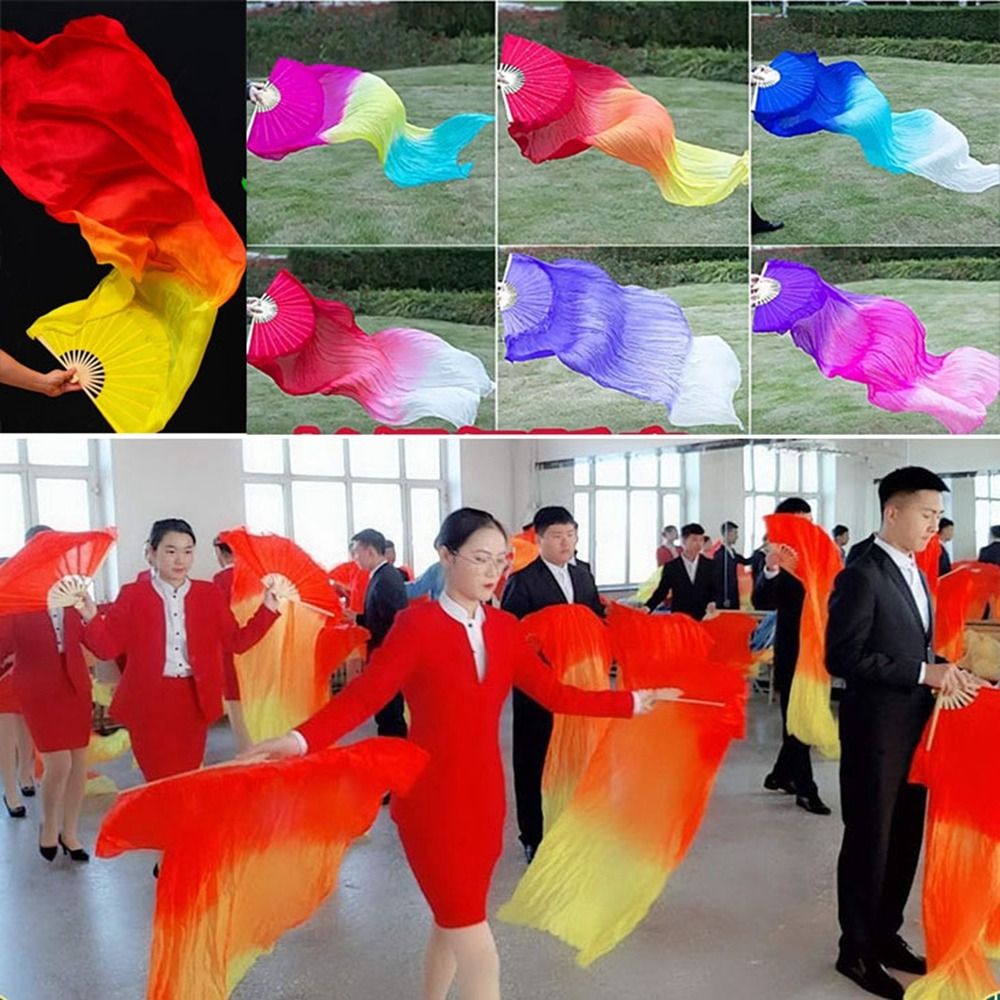 Hot Sell 50cm Belly Dancing Fan Multicolors Gradient Color Long Imitation Fan Right/Left Hands Dance Accessories Square Dancing Kid Women