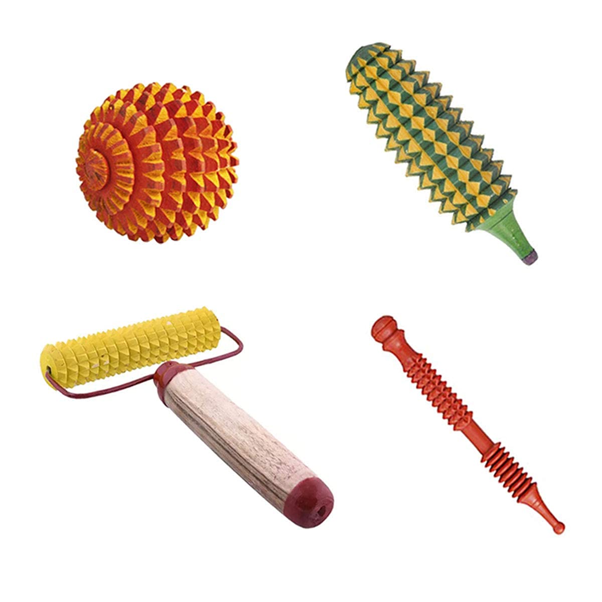 R A Products M489 Solar Powered Acupressure Massager and Exerciser Combo Sets Kit with Karela, Ball - Wooden, Sujok Jimmy and Mini Roller Massager (Multicolor, Natural Care) - Pack of 4