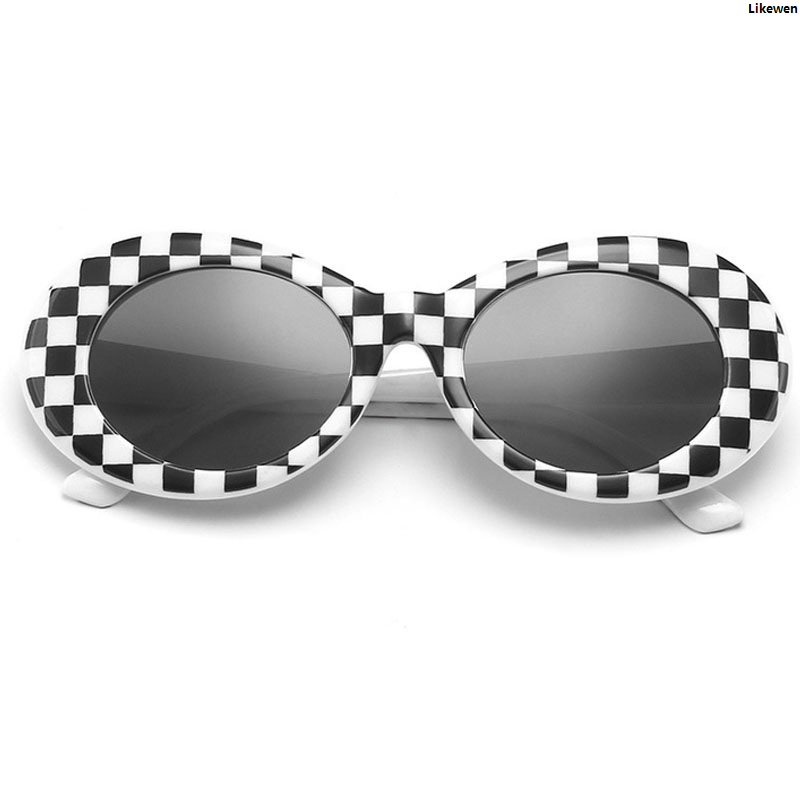 Likewen2025 New Vintage Women Sunglasses Kurt Cobain Black white Grid Sun Glasses Clout Goggles Retro Women Sunglass Male Female Eyewears