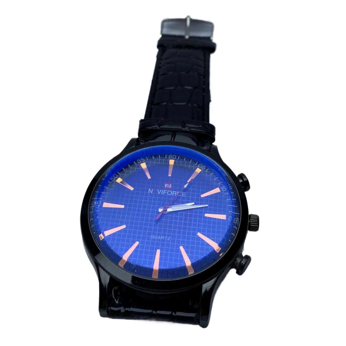 New Attractive Design BlackLeather Belt Round Blue Dial Quartz Moment Best Quality Wrist Watch For Men