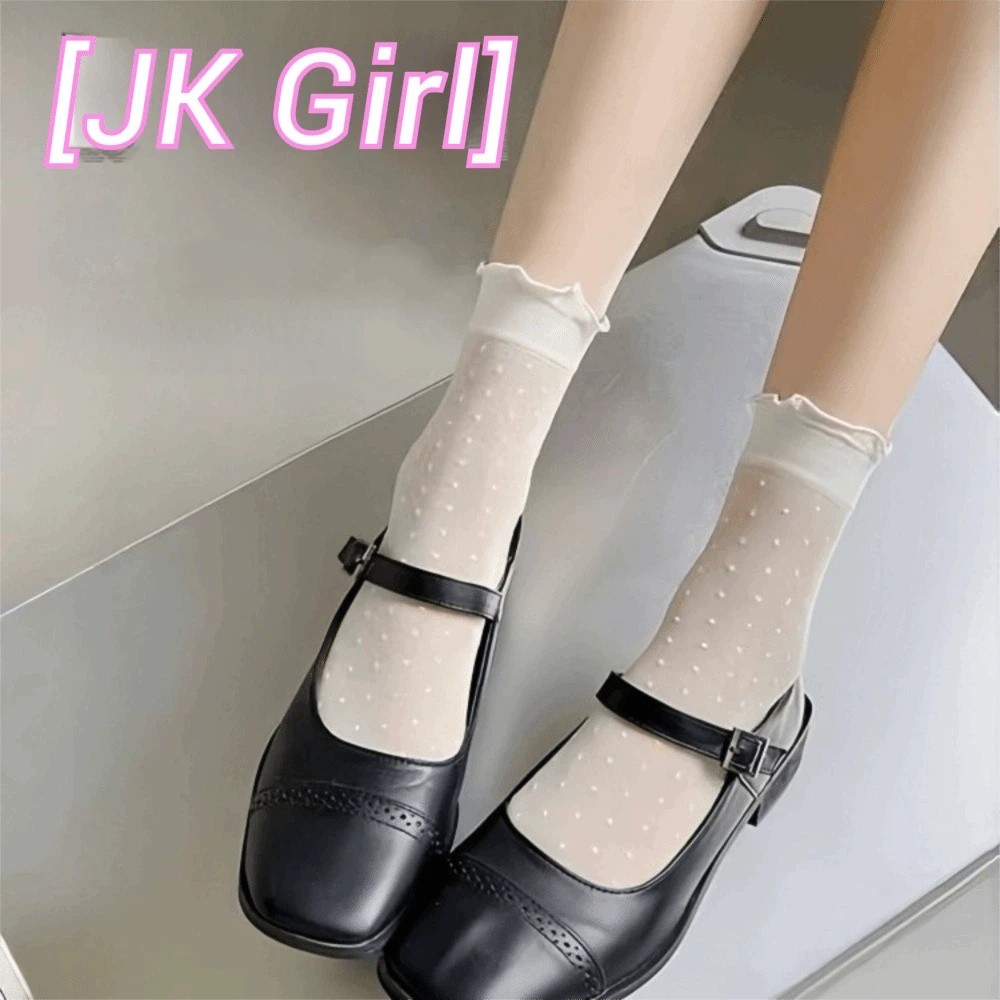 JK Ruffled Edge Lace Transparent Socks Ice Silk Summer Mesh Thin Socks Lolita Breathable Mid Tube Socks Casual
