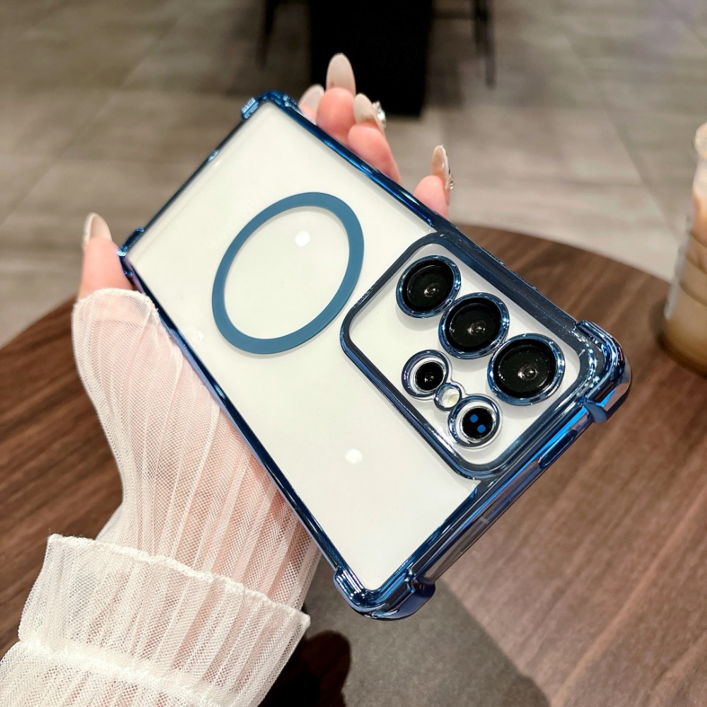 HODON Luxury Plating Clear Shockproof For Magsafe Magnetic Case For Samsung S25 S24 S23 FE S22 Ultra Plus Cases Wireless Charge Lens Glass Protector Back Cover