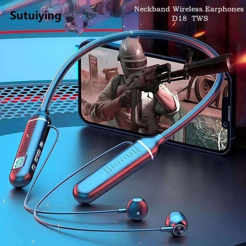 Sutuiying K58pro Wireless Earphones Bluetooth 5.3 Neckband Headphones Gaming Original LED Display HIFI Headset Sports TWS Earbuds With Mic TF Card