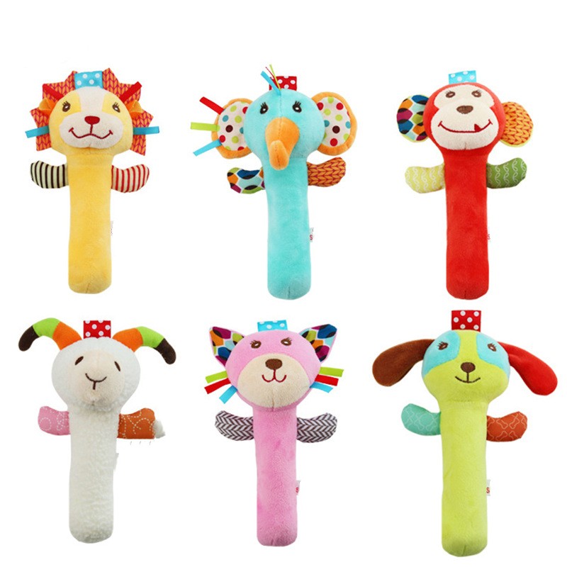 Anti-Toxic Cute Animal Design Soft Stuffed Hand Stick Grasping Rattle Toy with Chu-Chu Sound for Fine & Sensory Motor Skill Development Of Baby