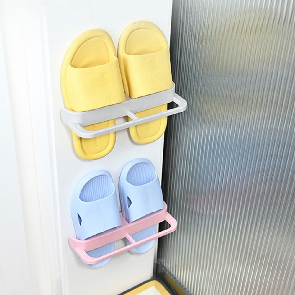 2pcs High Quality Plastic Slippers Shelf Space Saving Wall Mounted Shoe Rack Punch-Free Shoe Hanging Holder Home